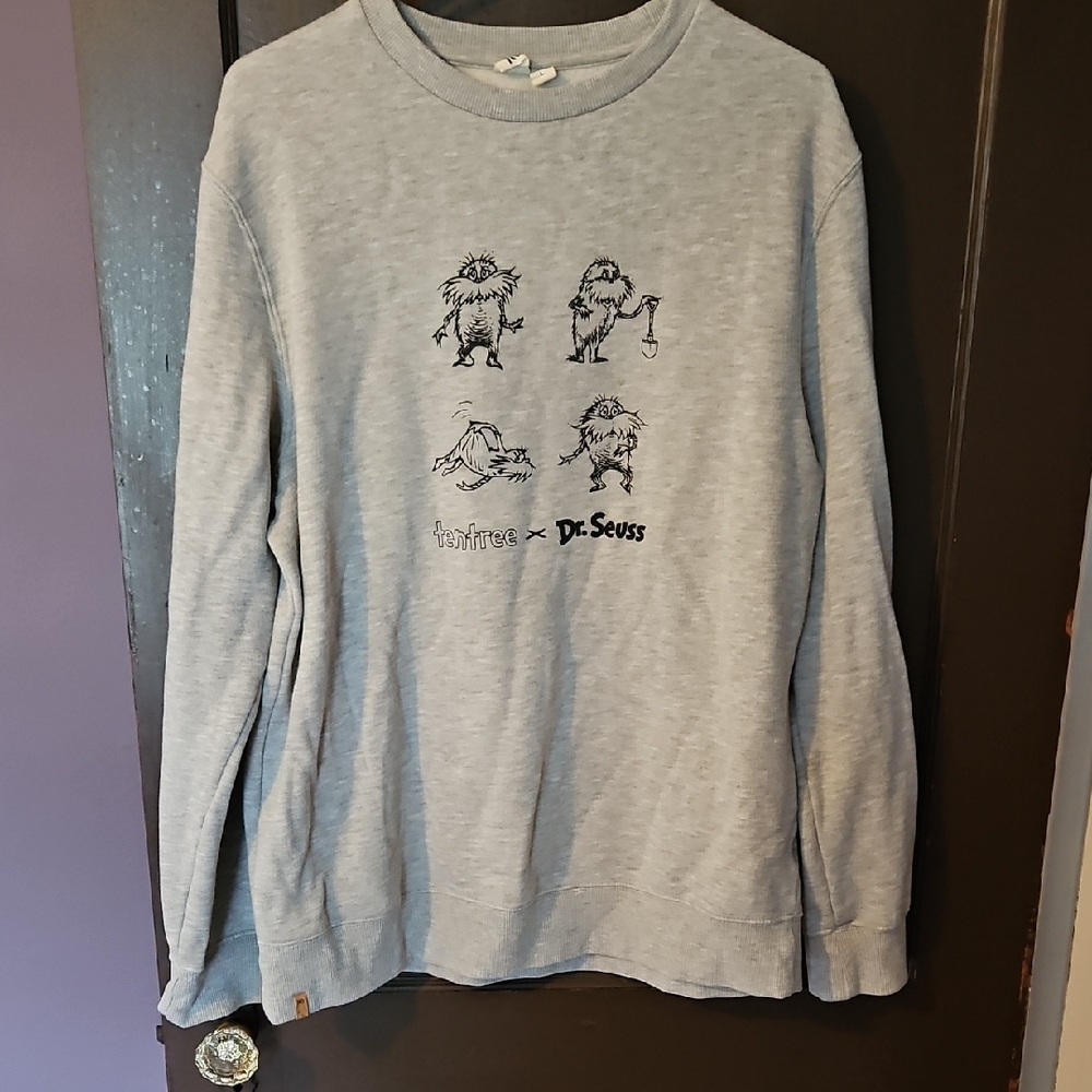 Gray Crewneck Sweater with Cartoon Graphic